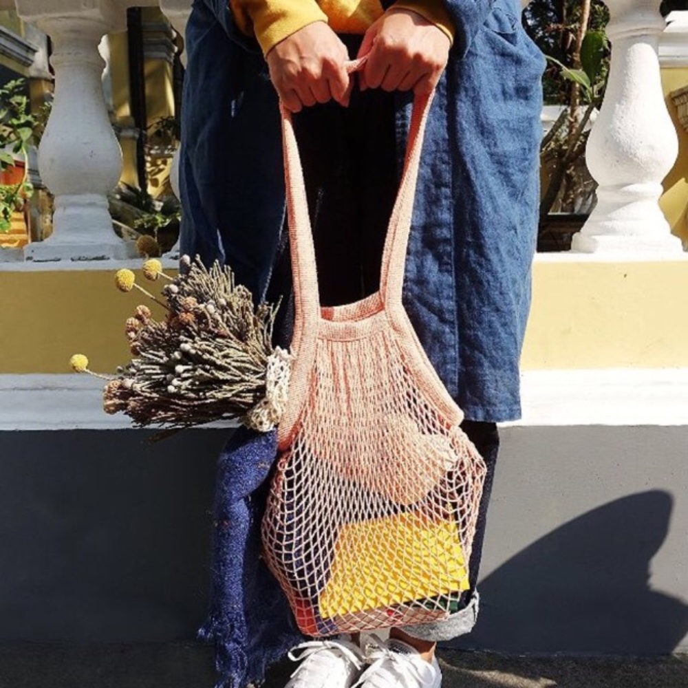 🍑 Parisienne Market Cotton Open Net Tote Bag Peach - Picture 2 of 6